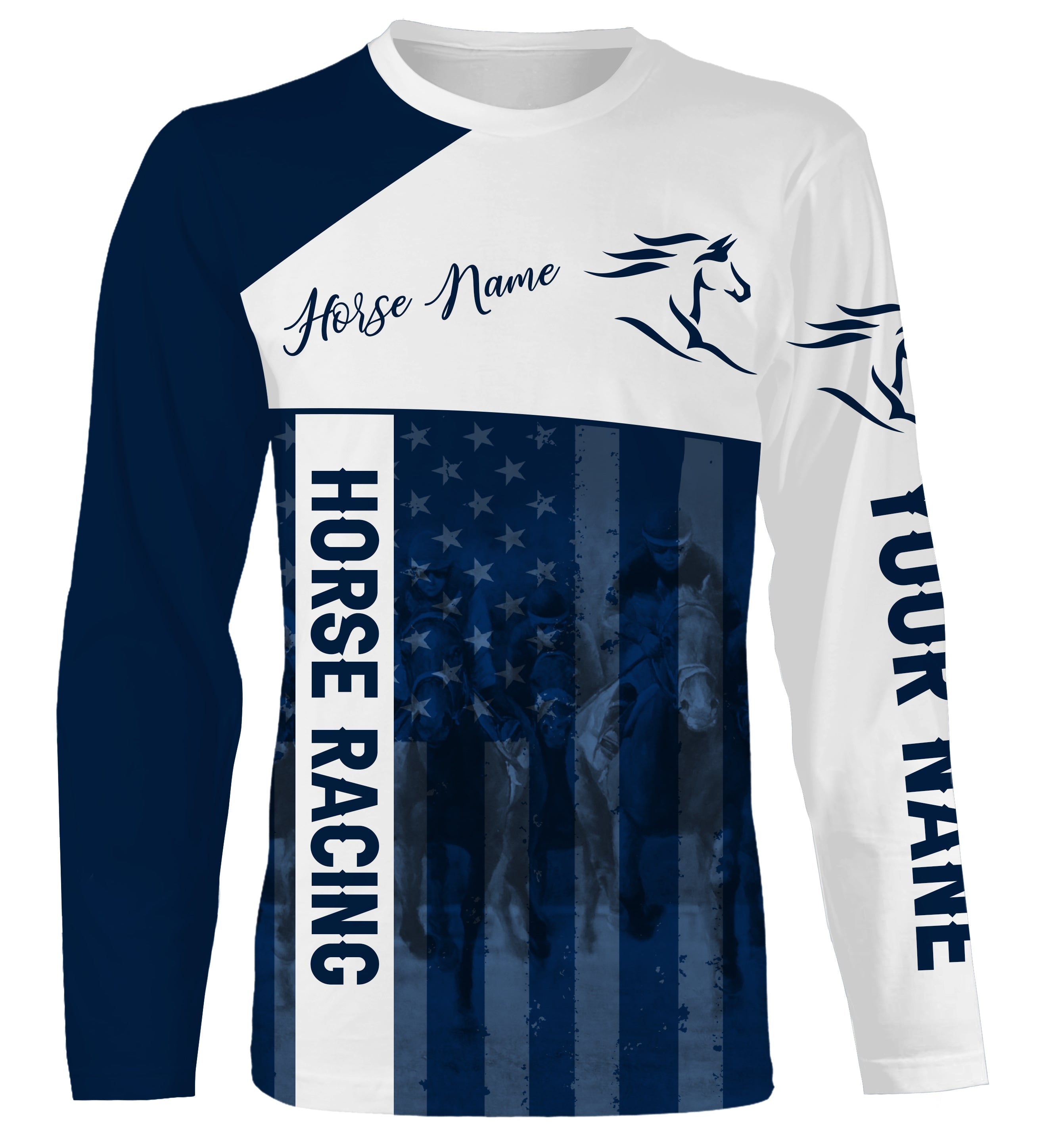 american-horse-running-racing-blue-customize-name-and-horse-name-3d-all-over-printed-shirts-personalized-gifts-for-team-rider-fishing-long-sleeve-shirts