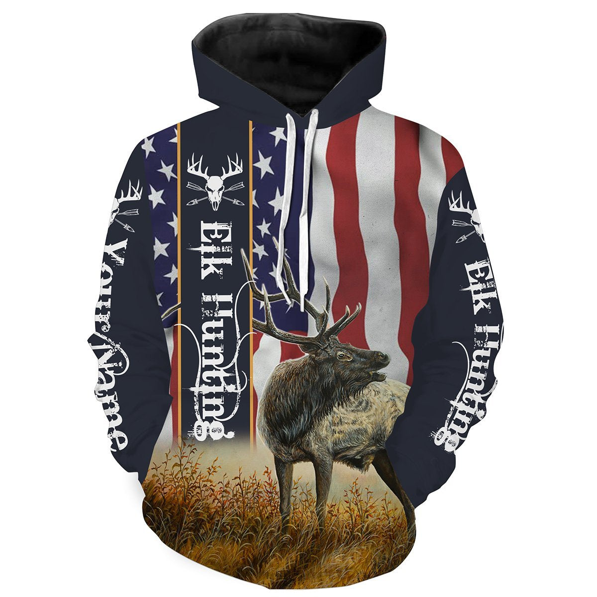 american-elk-hunting-american-flag-patriotic-customized-name-all-over-print-shirts-personalized-hunting-gift-for-men-women-and-kid-fishing-hoodie