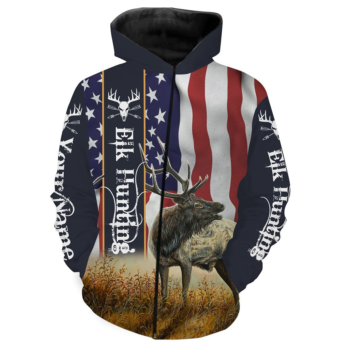 american-elk-hunting-american-flag-patriotic-customized-name-all-over-print-shirts-personalized-hunting-gift-for-men-women-and-kid-fishing-hoodie