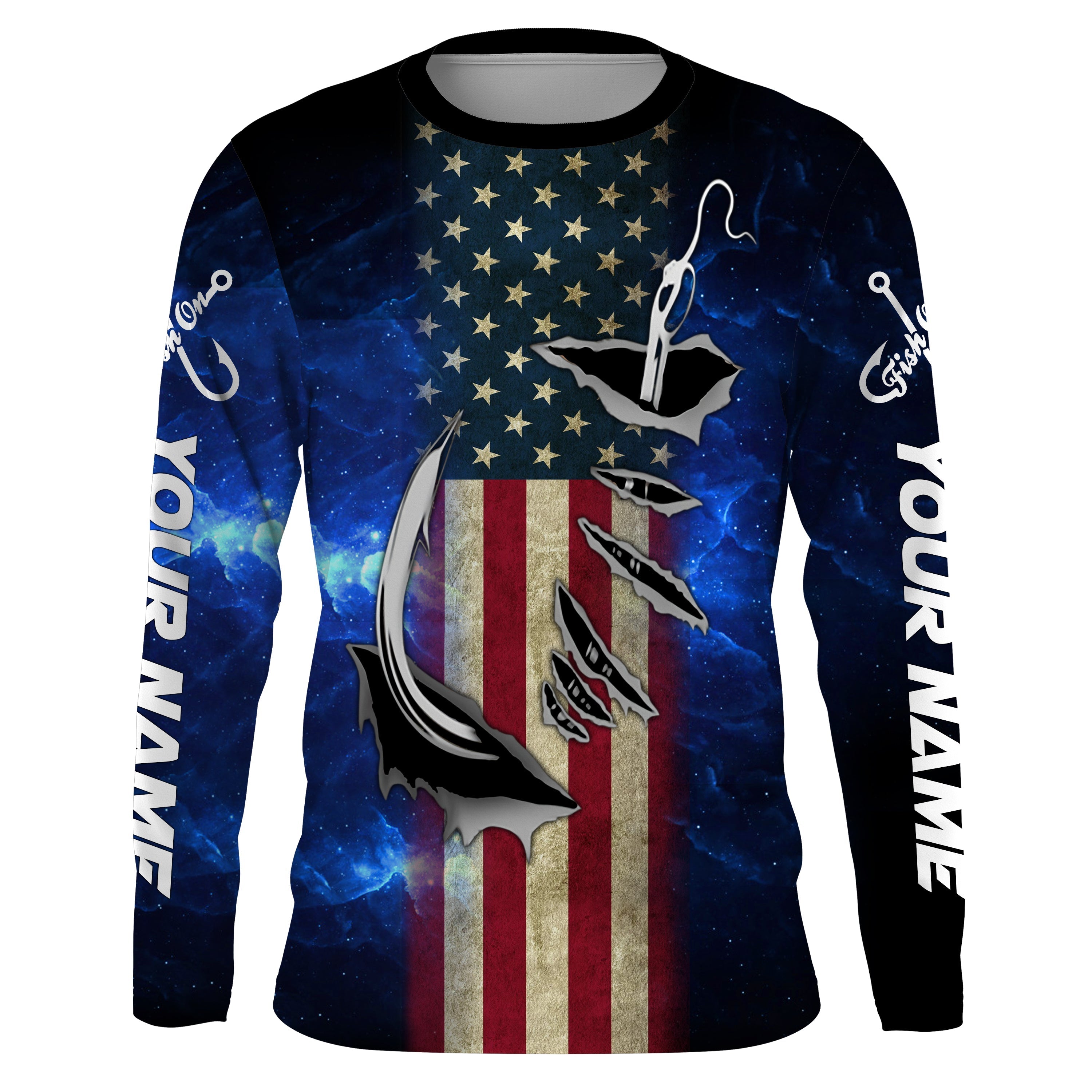 american-flag-fish-hook-blue-galaxy-fishing-custom-name-uv-protection-performance-fishing-shirts-fishing-long-sleeve-shirts