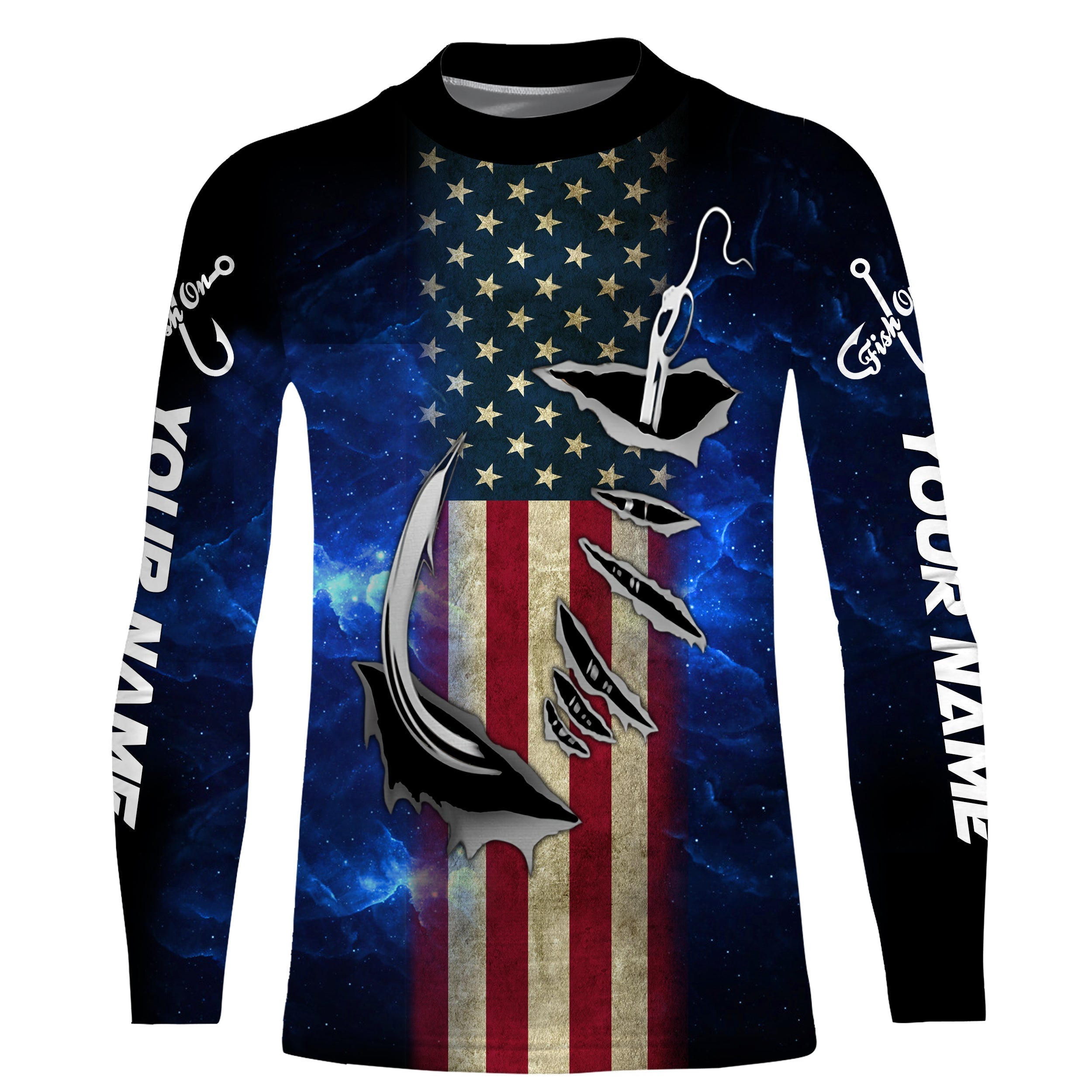 american-flag-fish-hook-blue-galaxy-fishing-custom-name-uv-protection-performance-fishing-shirts-fishing-long-sleeve-shirts