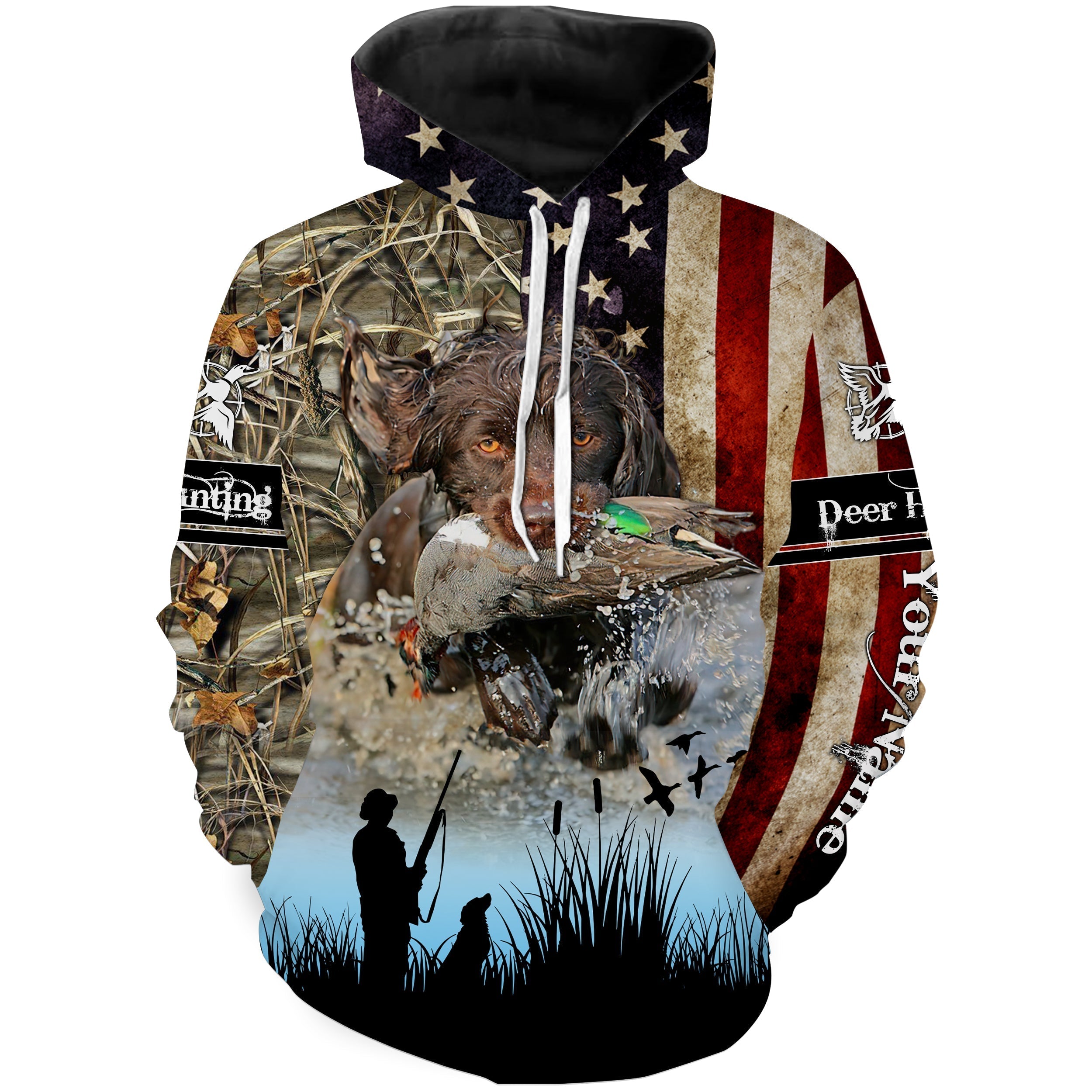 american-flag-boykin-spaniel-duck-hunting-dog-waterfowl-camo-custom-name-3d-hunting-apparel-fishing-hoodie