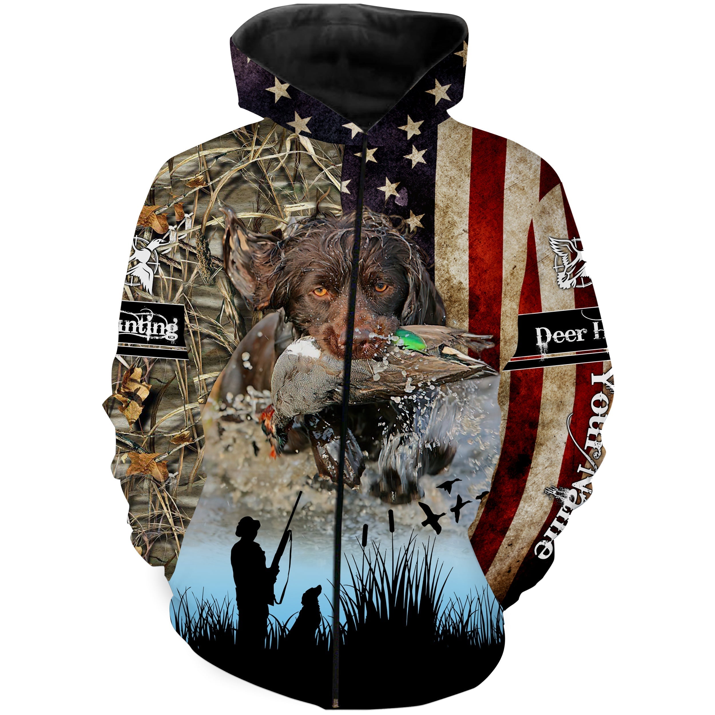 american-flag-boykin-spaniel-duck-hunting-dog-waterfowl-camo-custom-name-3d-hunting-apparel-fishing-hoodie