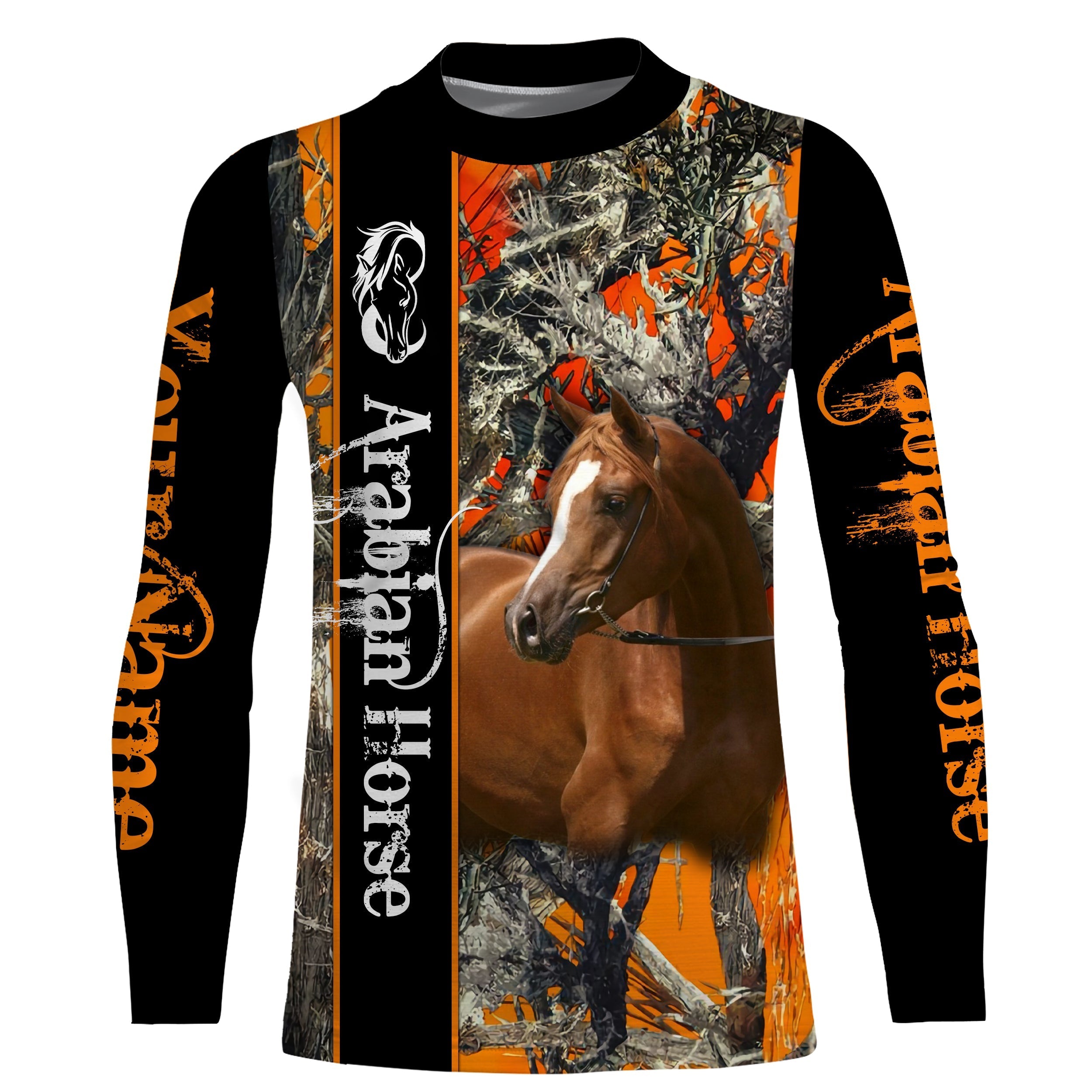 arabian-horse-orange-camo-customize-name-3d-all-over-printed-shirts-personalized-horse-shirt-for-girl-men-kid-gift-for-horse-lovers-fishing-long-sleeve-shirts