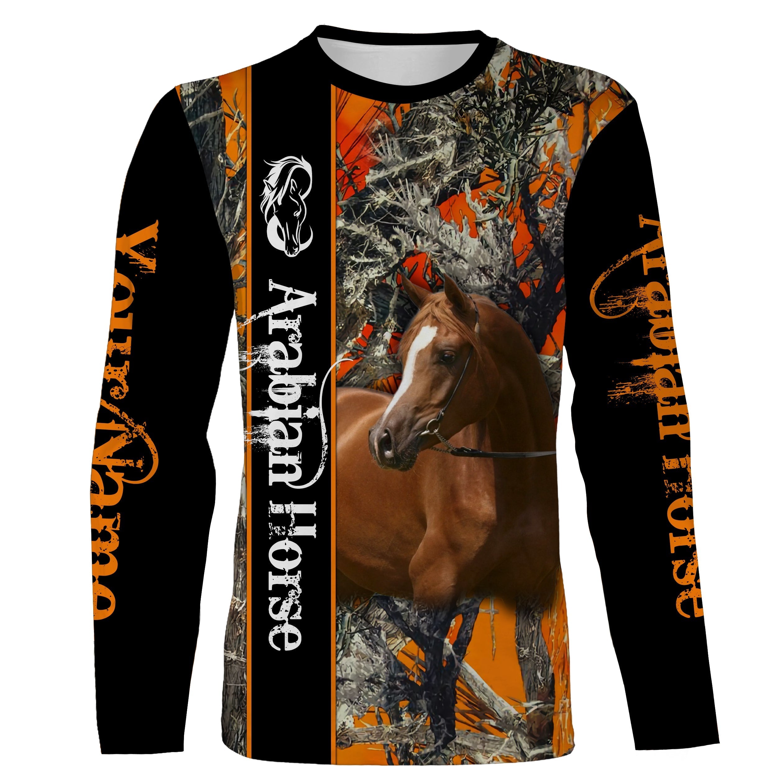 arabian-horse-orange-camo-customize-name-3d-all-over-printed-shirts-personalized-horse-shirt-for-girl-men-kid-gift-for-horse-lovers-fishing-long-sleeve-shirts