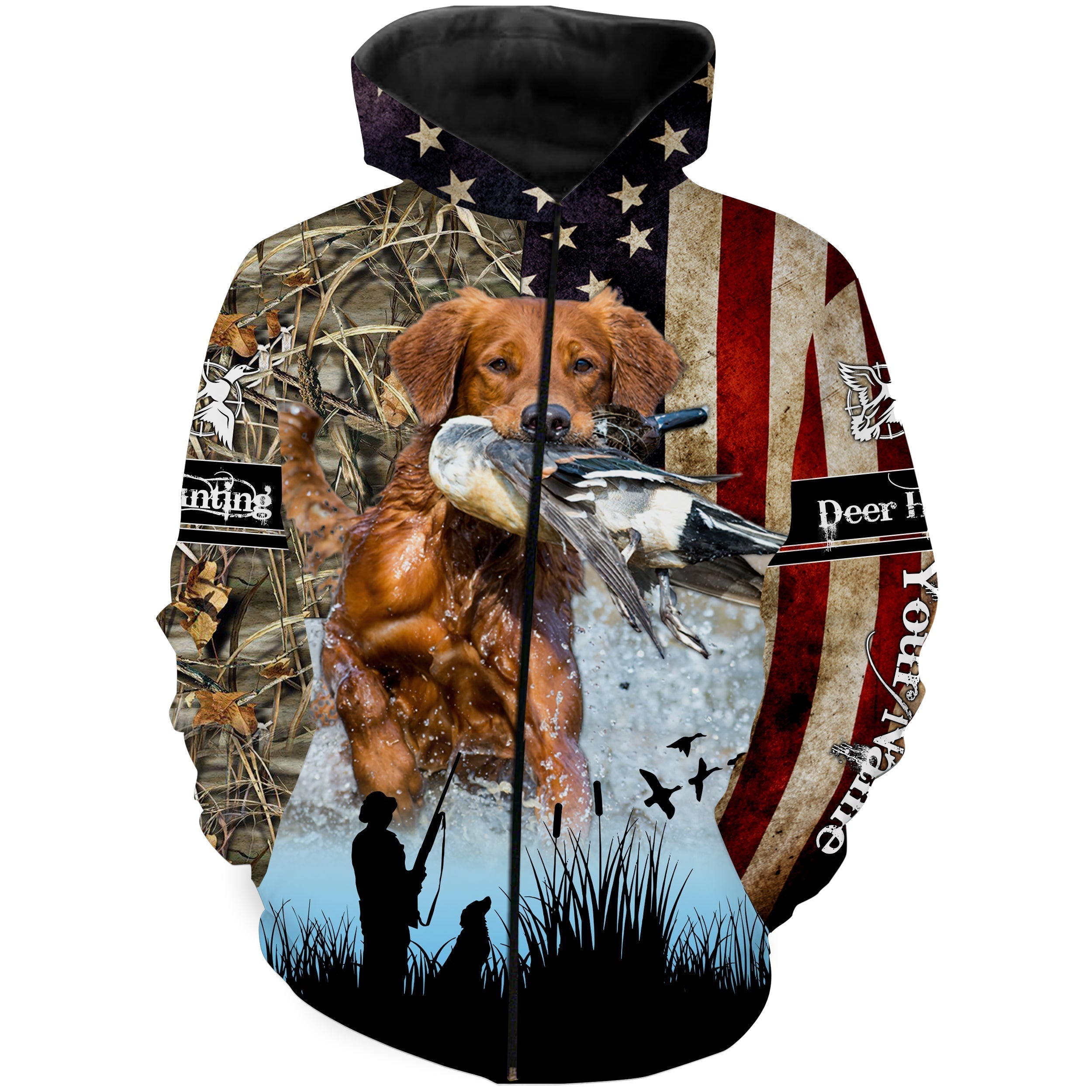 american-flag-golden-retriever-duck-hunting-dog-waterfowl-camo-custom-name-hunting-apparel-fishing-hoodie