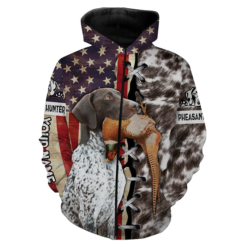 american-flag-pheasant-hunting-with-german-shorthaired-pointer-gsp-personalized-name-3d-zip-hoodie-gift-for-hunter-fishing-hoodie