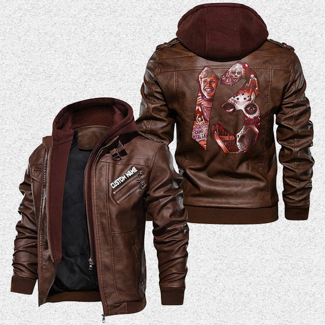 custom-personalised-happy-halloween-leather-jacket-scare-friday-the-13th-freddy-back