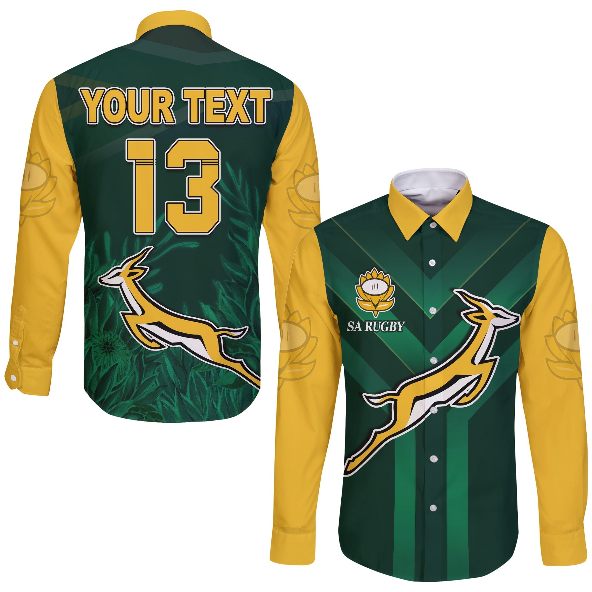 custom-text-and-number-south-africa-rugby-long-sleeve-button-shirt-springboks-king-protea-go-bokke