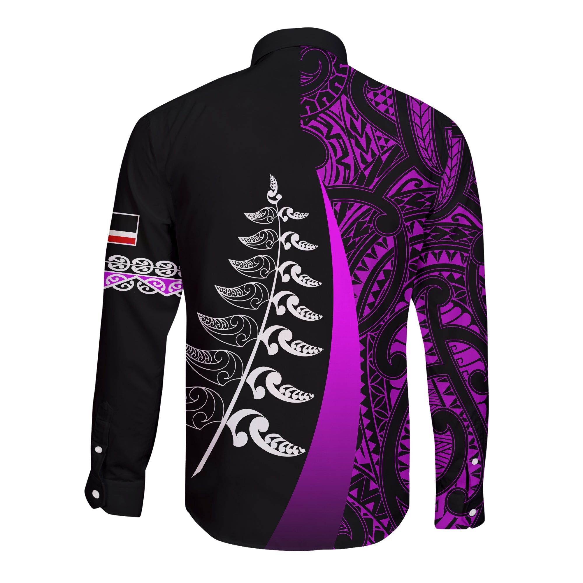 custom-personalised-waitangi-day-long-sleeve-button-shirt-maori-mix-fern-style-purple-lt13