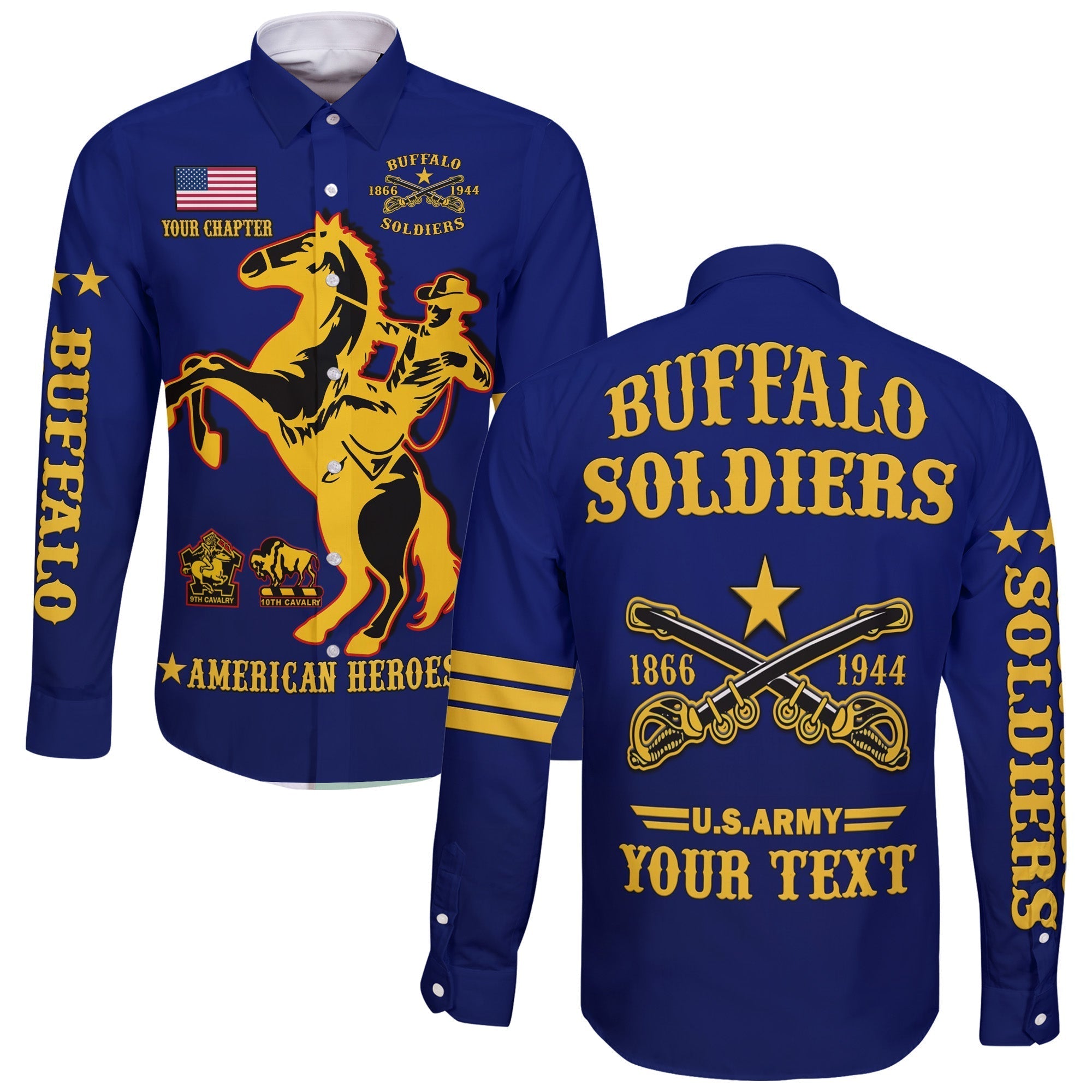 custom-text-and-chapter-buffalo-soldiers-long-sleeve-button-shirt-bsmc-united-states-army-simple-style