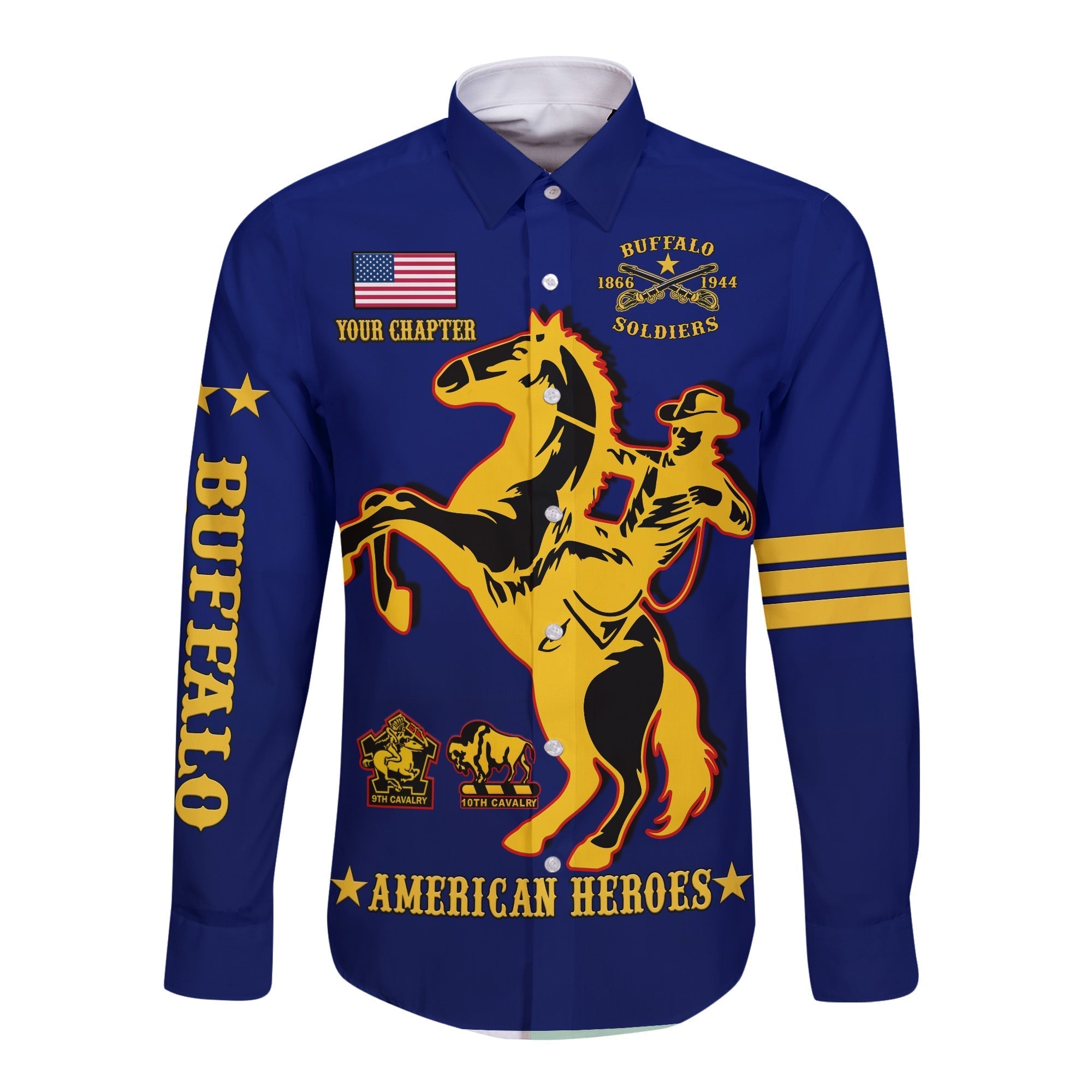 custom-text-and-chapter-buffalo-soldiers-long-sleeve-button-shirt-bsmc-united-states-army-simple-style