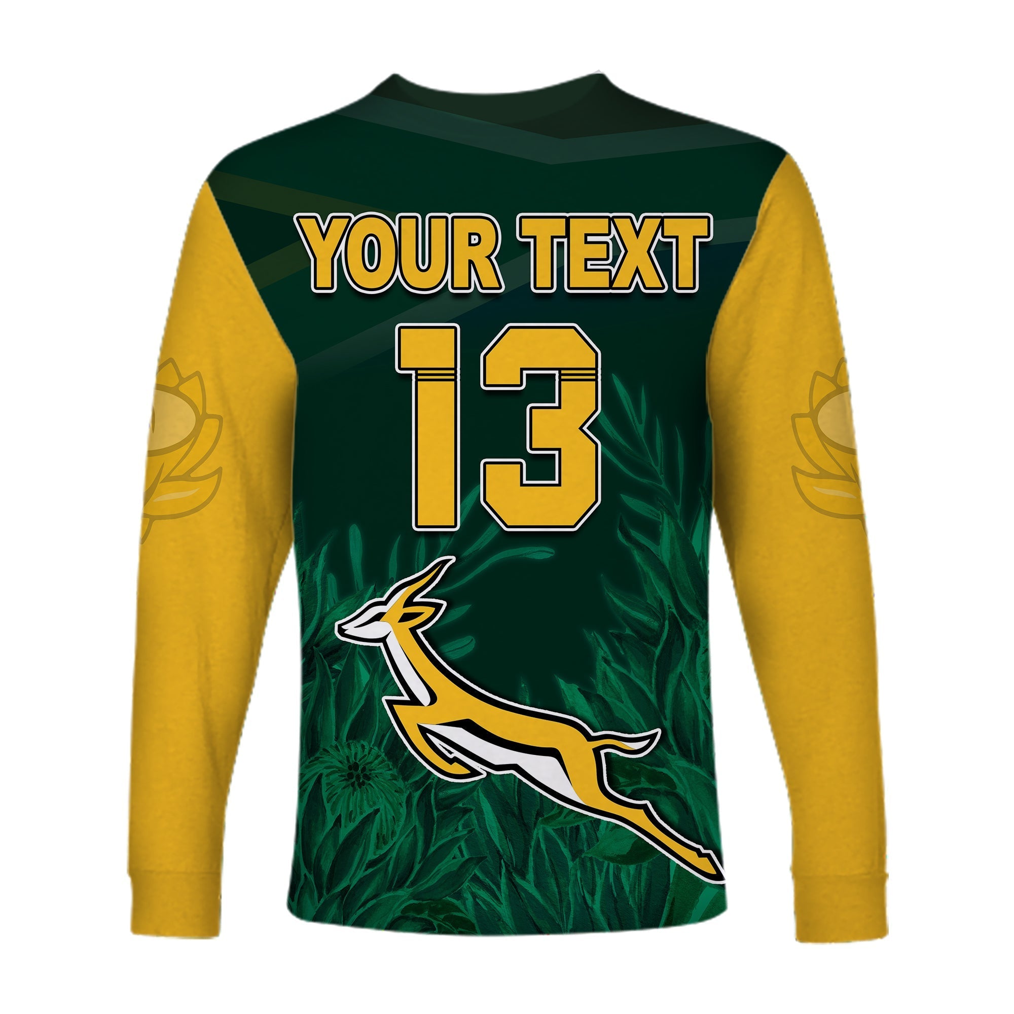 custom-text-and-number-south-africa-rugby-long-sleeve-shirt-springboks-king-protea-go-bokke