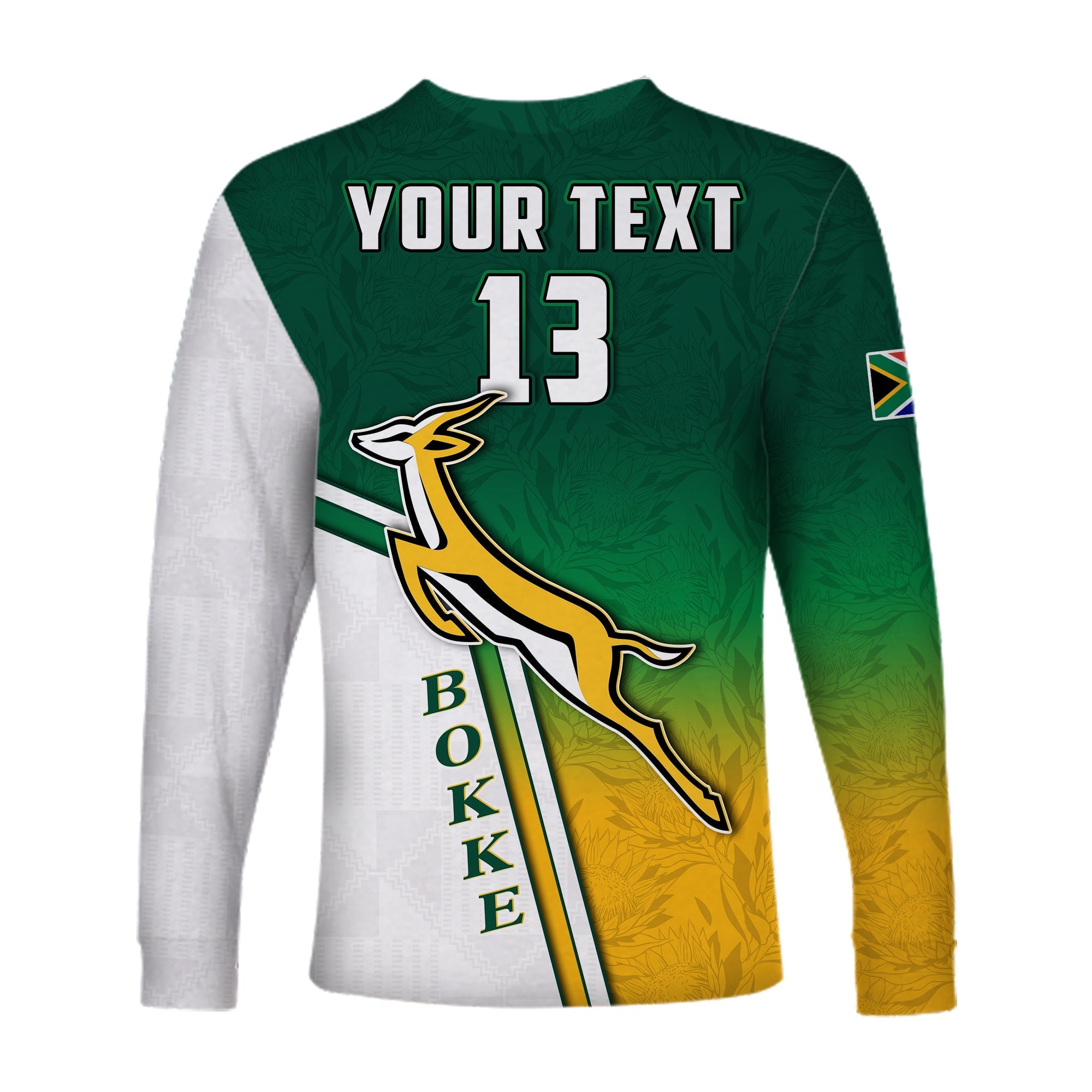 custom-text-and-number-south-africa-rugby-long-sleeve-shirt-protea-flower-springboks-go-bokke