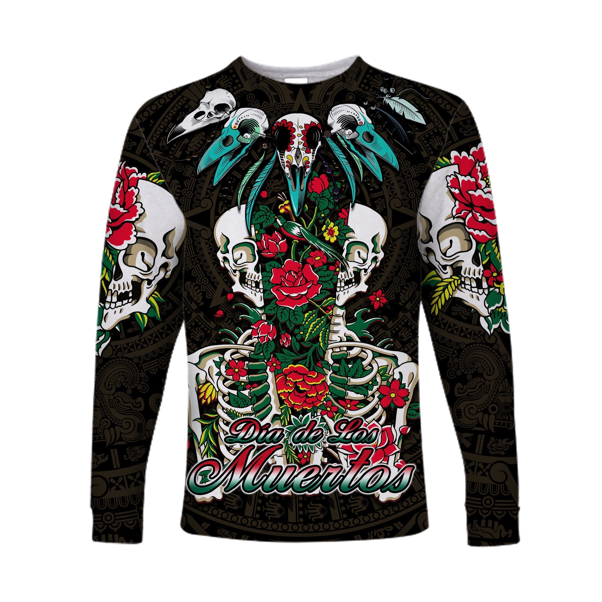 mexico-long-sleeve-shirt-floral-skull-dia-de-los-muertos