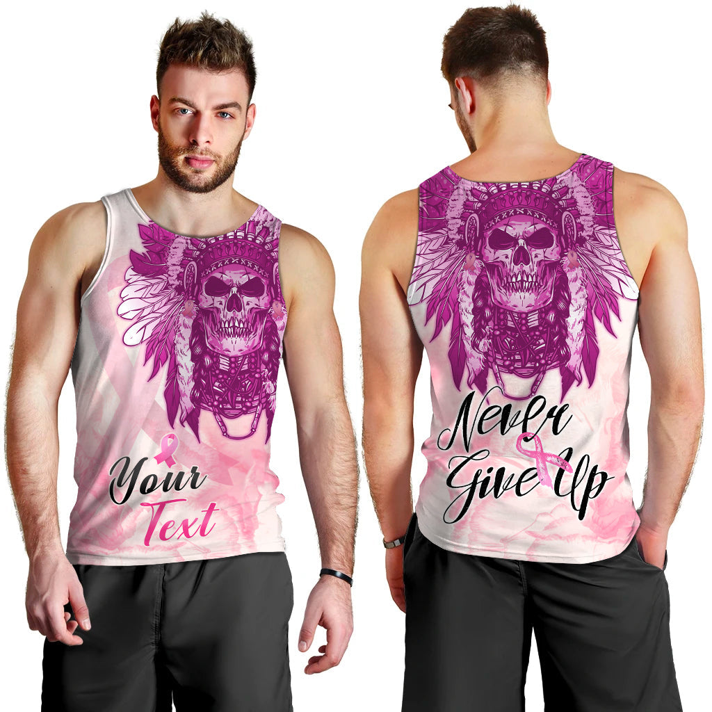 custom-personalised-pink-power-breast-cancer-men-tank-top-never-give-up-native-american-skull