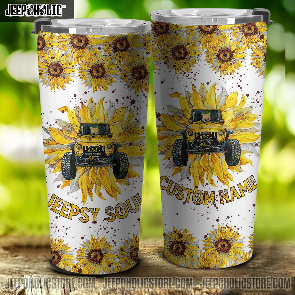 Personalized Jeepsy Soul Sunflower Leopard Tumbler