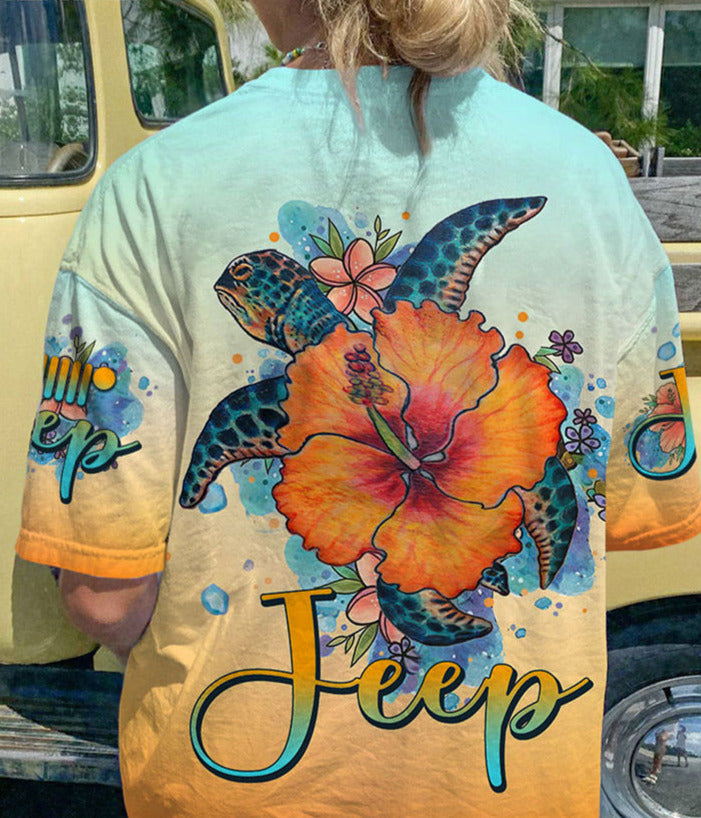 Jeep Turtle Hibiscus All Over Print T-shirt