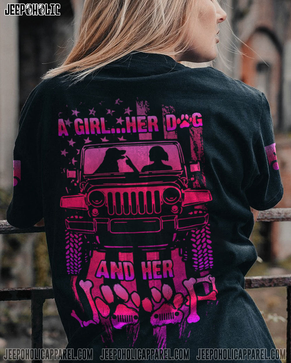 A Girl Her Dog And Her Jeep All Over Print