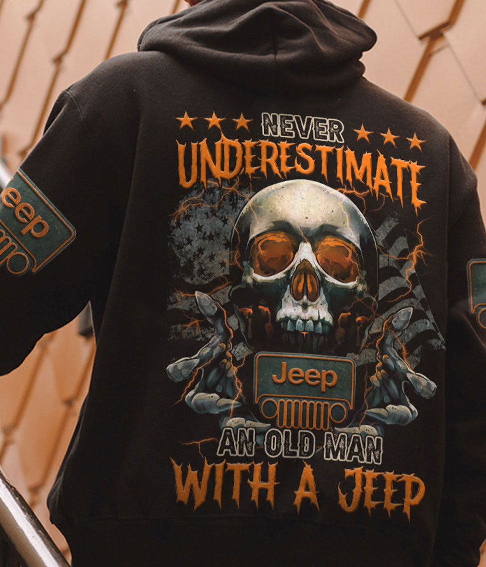 Never Underestimate An Old Man Jeep Hoodie Flag Skull