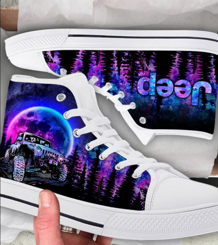 Jeep Not All Who Wander Are Lost Purple Forest High Top Canvas Shoes