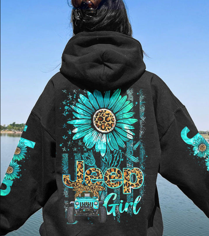 Jeep Girl Teal Daisy Hoodie