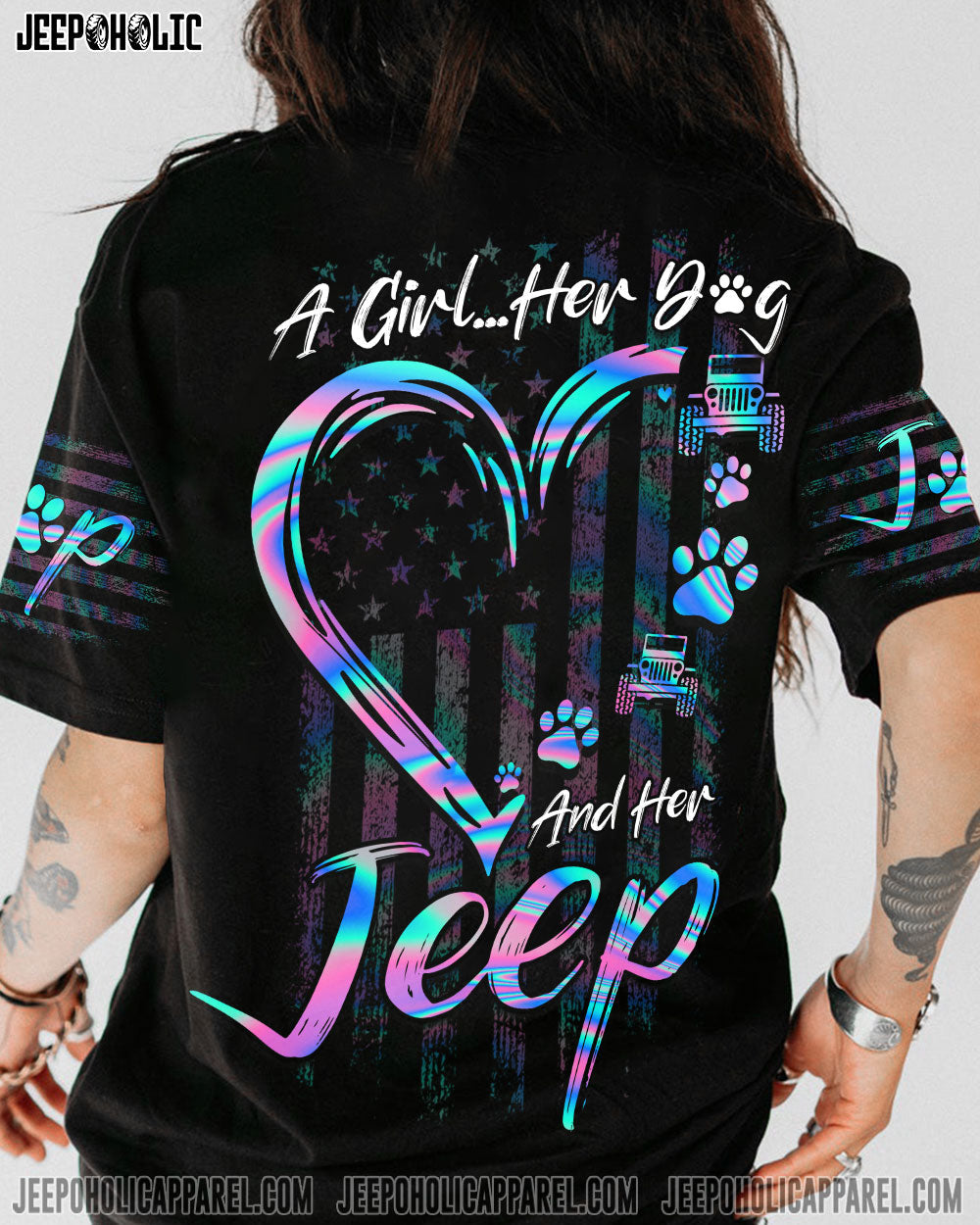 A Girl Her Dog And Her Jeep All Over Print