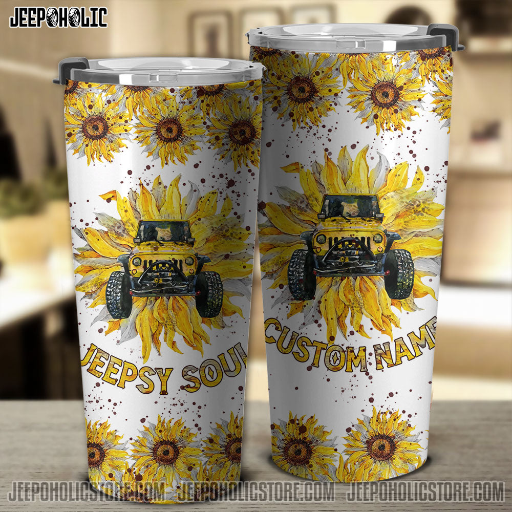 Personalized Jeepsy Soul Sunflower Leopard Tumbler