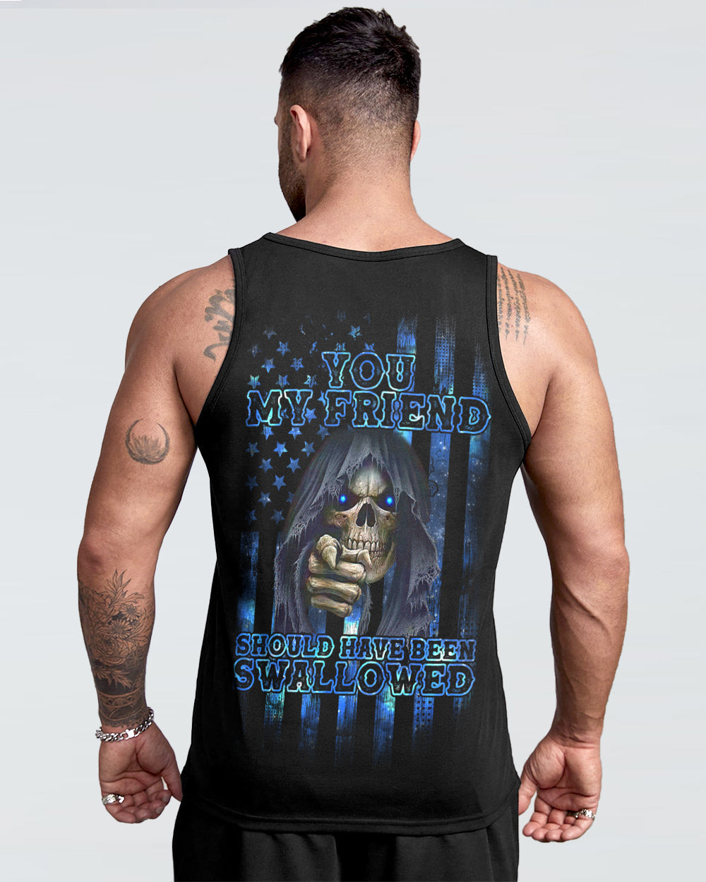 you-my-friend-should-have-been-swallowed-flag-mens-skull-tank-top