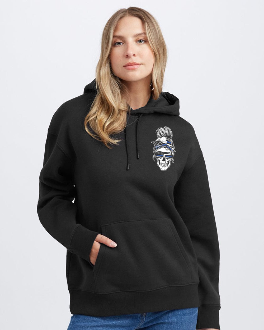 your-first-mistake-was-thinking-thin-blue-line-messy-bun-womens-skull-hoodie