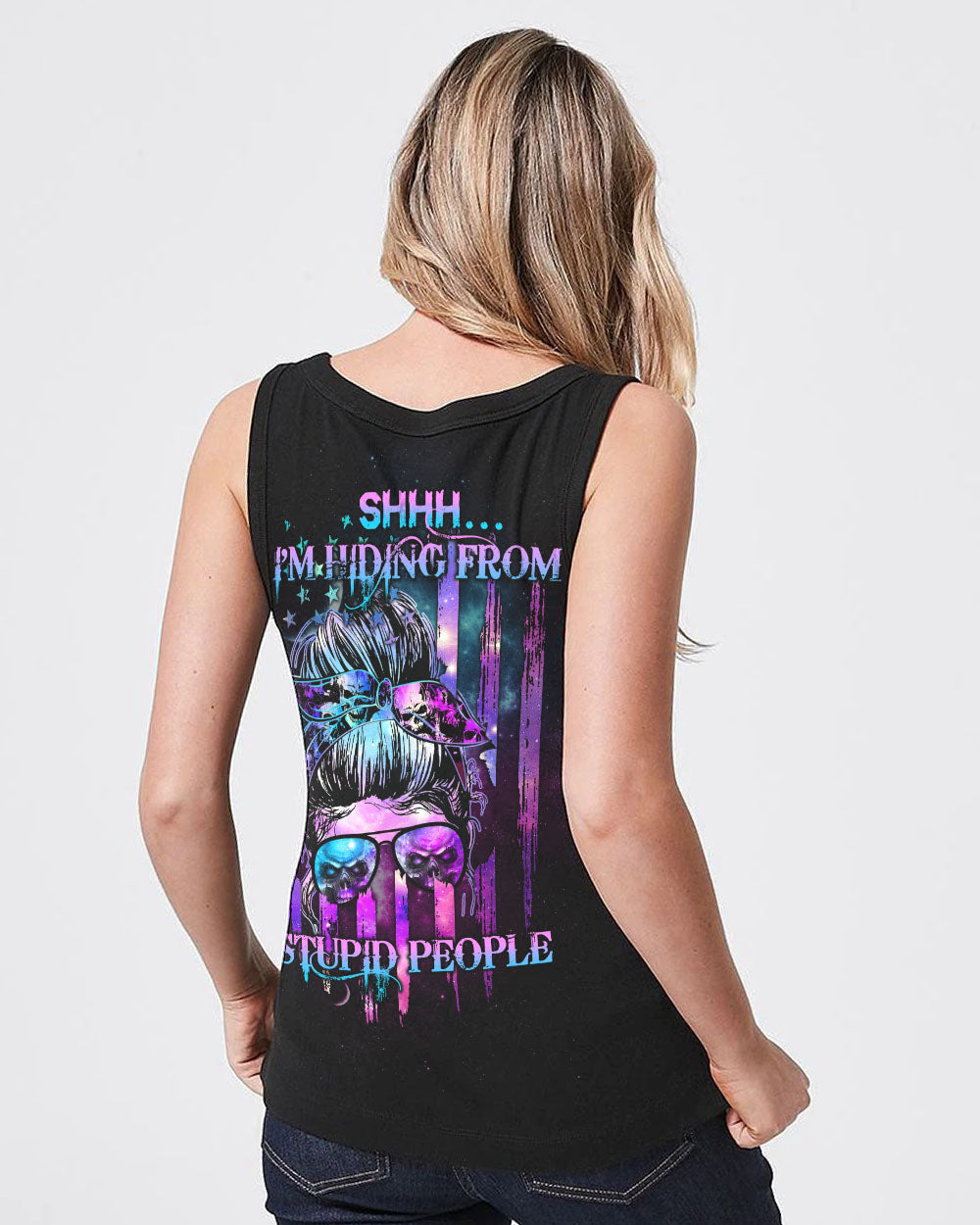 shhh-im-hiding-from-stupid-people-womens-skull-tank-top