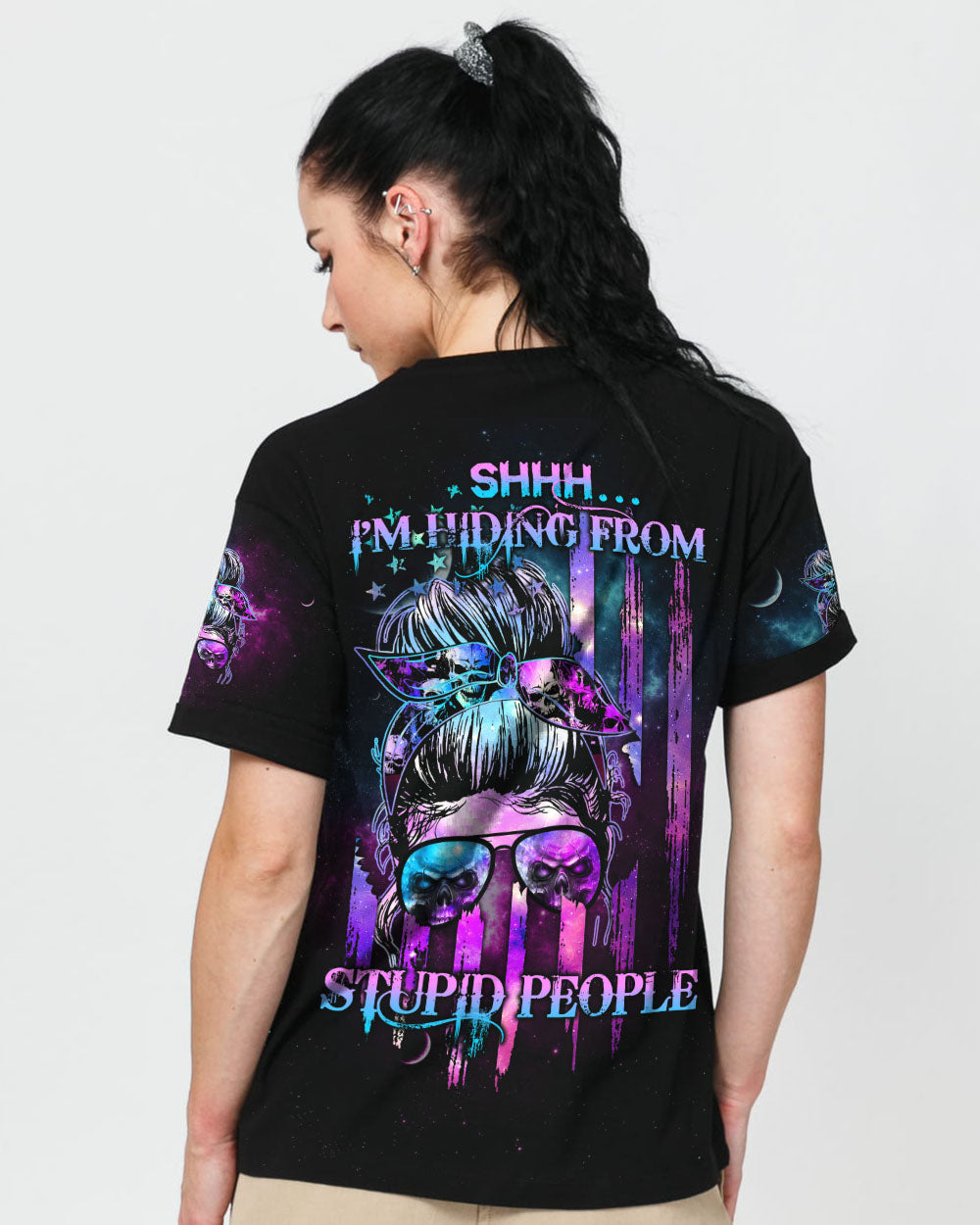 shhh-im-hiding-from-stupid-people-womens-skull-t-shirt