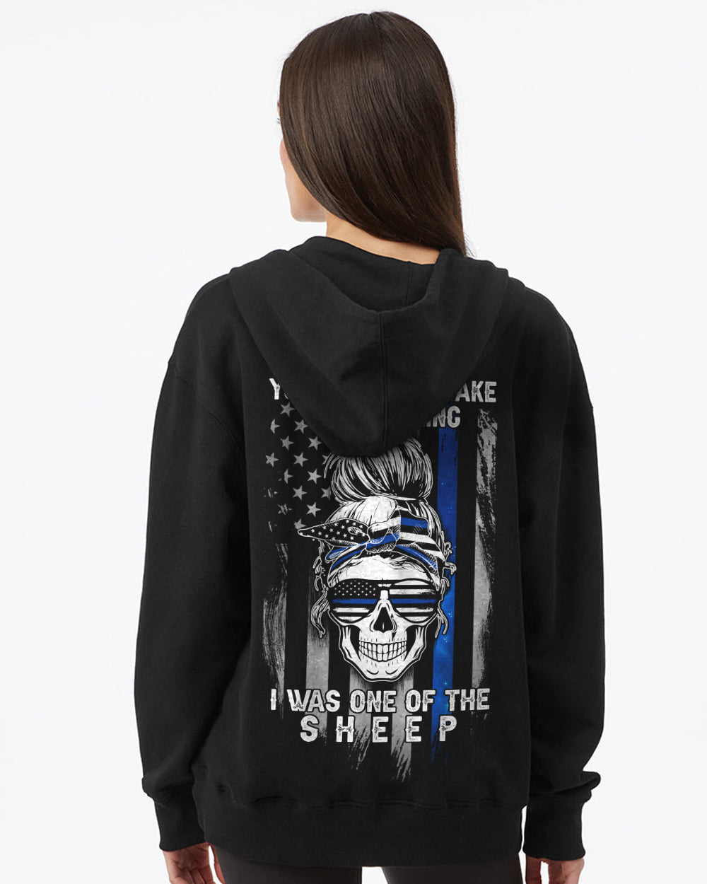 your-first-mistake-was-thinking-thin-blue-line-messy-bun-womens-skull-hoodie