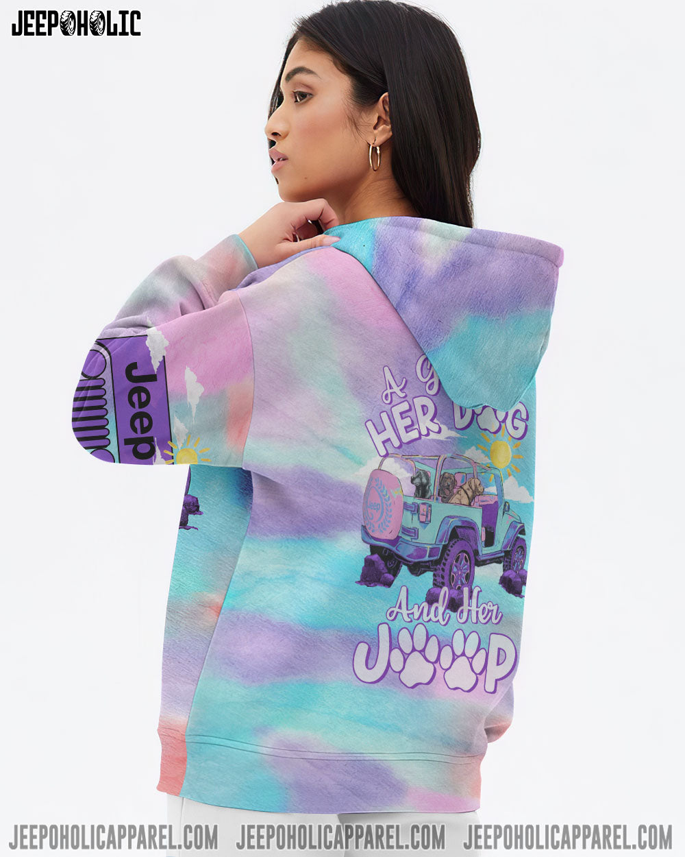 A Girl Her Dog And Her Jeep Pastel Tie Dye All Over Print