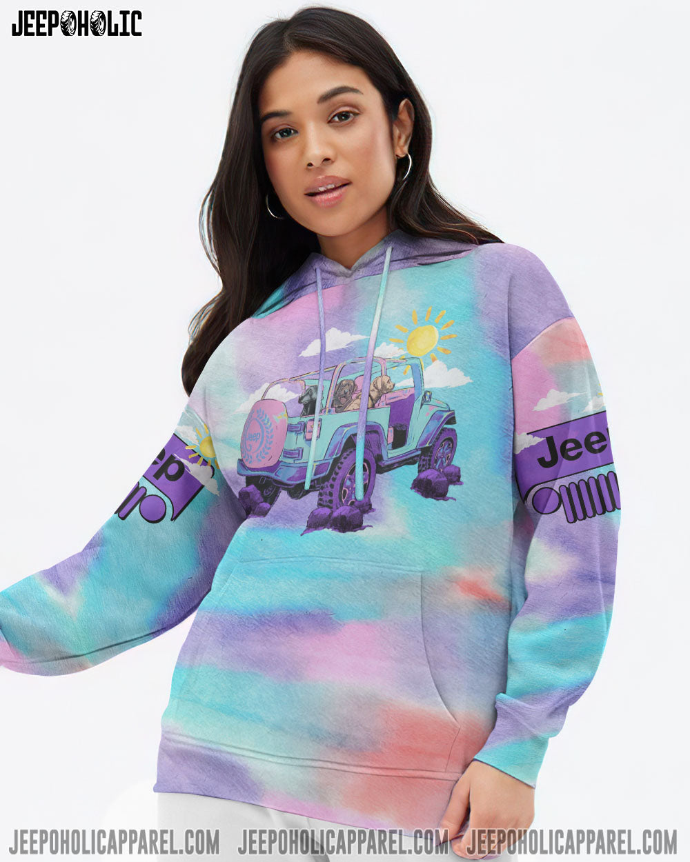 A Girl Her Dog And Her Jeep Pastel Tie Dye All Over Print