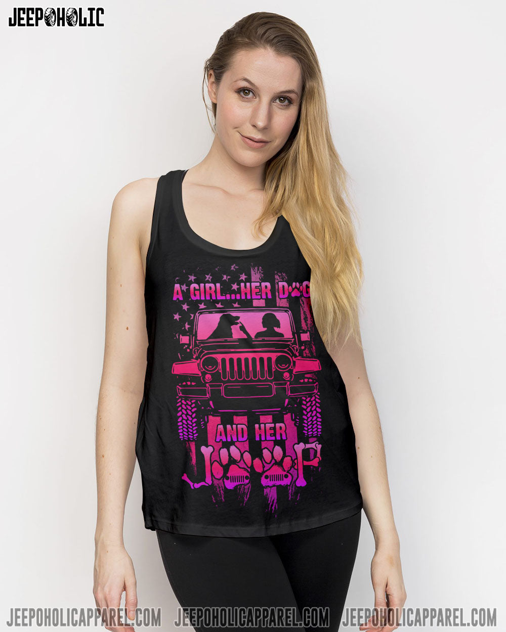 A Girl Her Dog And Her Jeep All Over Print