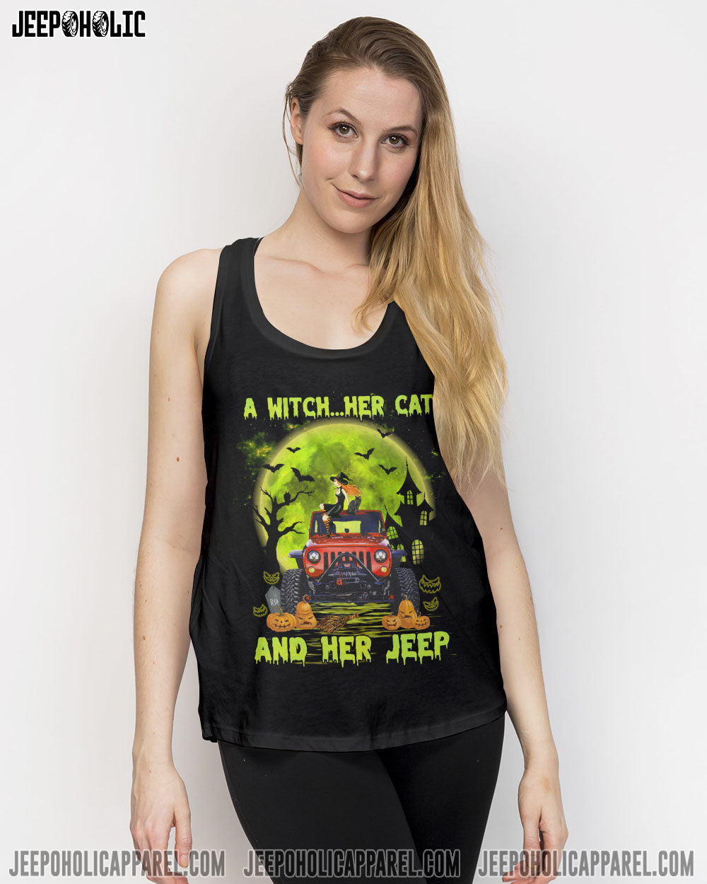 A Witch Her Cat And Her Jeep Halloween All Over Print