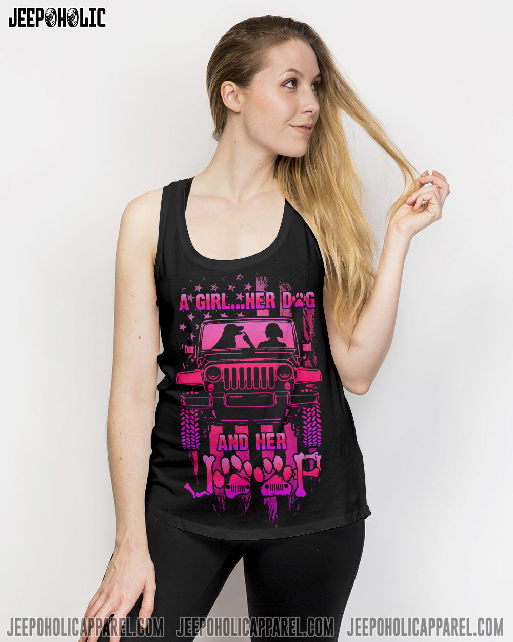 A Girl Her Dog And Her Jeep All Over Print