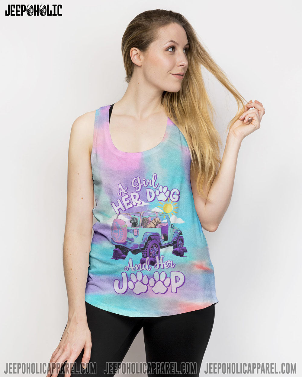 A Girl Her Dog And Her Jeep Pastel Tie Dye All Over Print