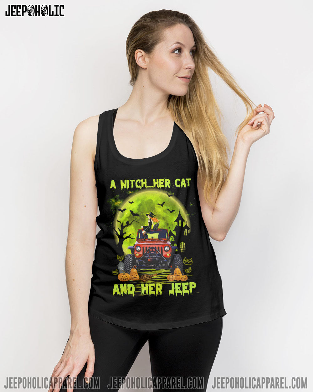 A Witch Her Cat And Her Jeep Halloween All Over Print