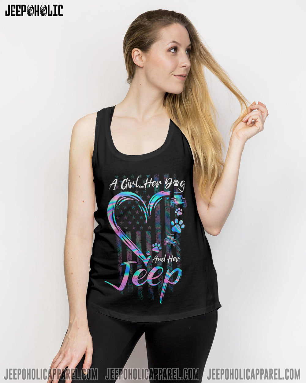 A Girl Her Dog And Her Jeep All Over Print