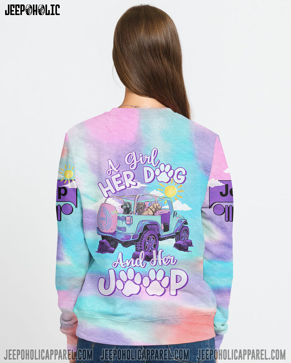 A Girl Her Dog And Her Jeep Pastel Tie Dye All Over Print