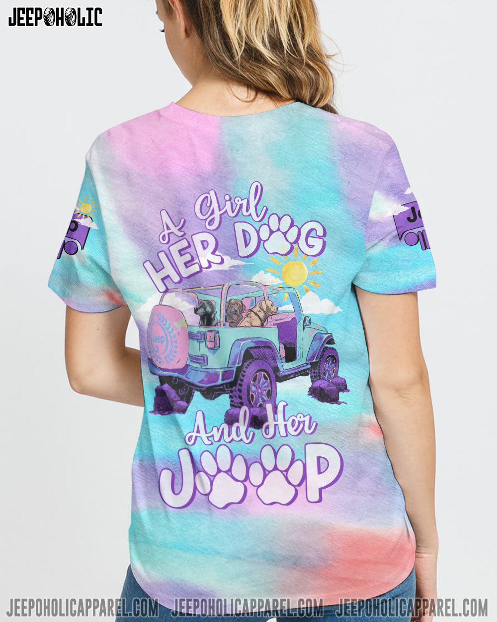 A Girl Her Dog And Her Jeep Pastel Tie Dye All Over Print