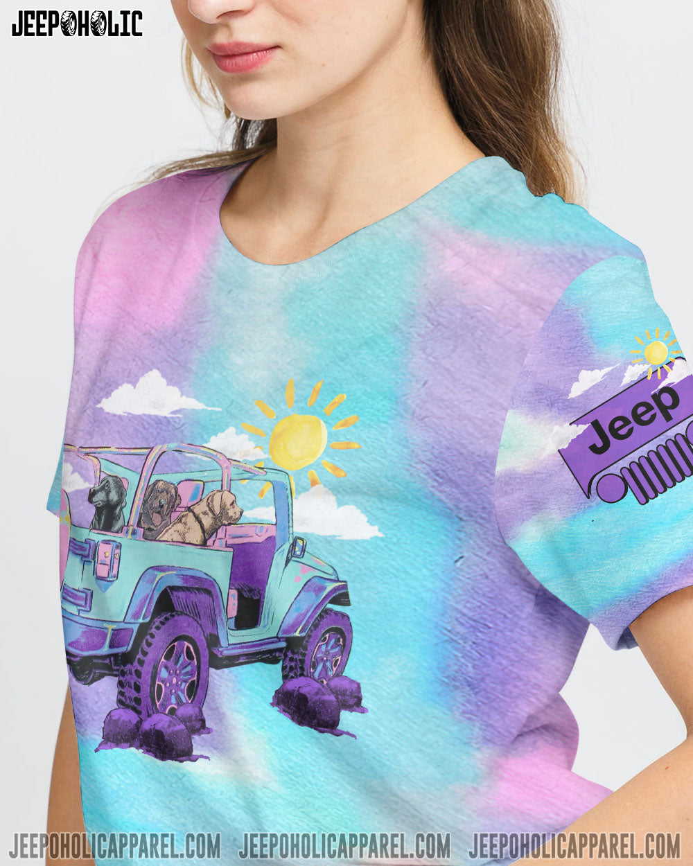 A Girl Her Dog And Her Jeep Pastel Tie Dye All Over Print