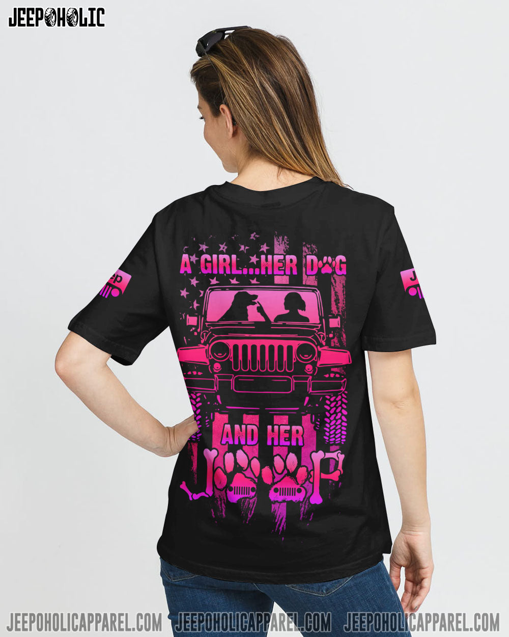 A Girl Her Dog And Her Jeep All Over Print