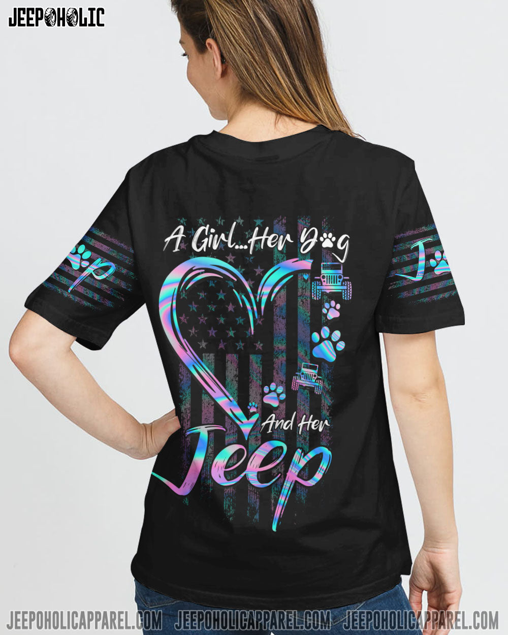 A Girl Her Dog And Her Jeep All Over Print