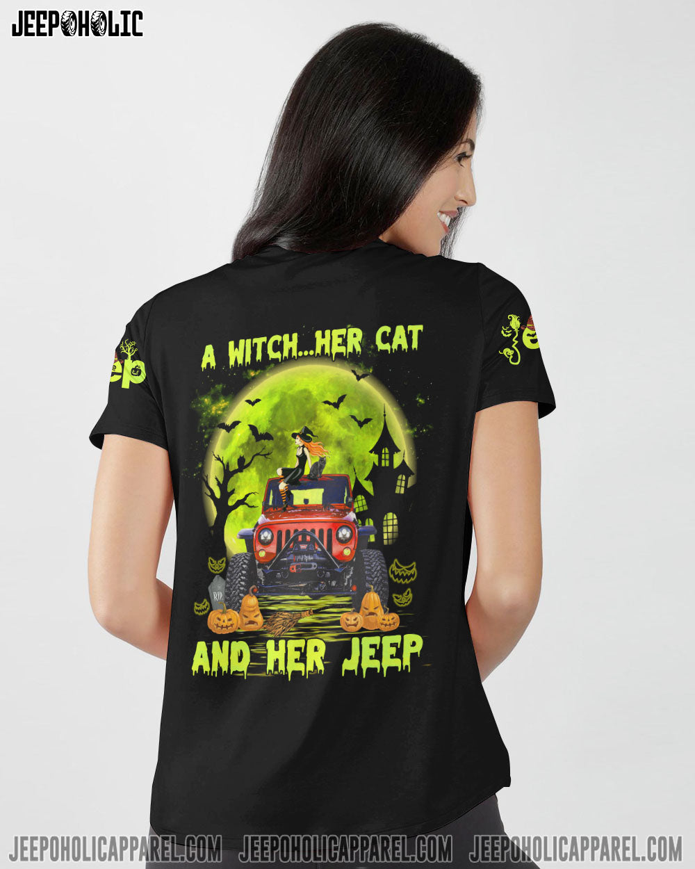 A Witch Her Cat And Her Jeep Halloween All Over Print