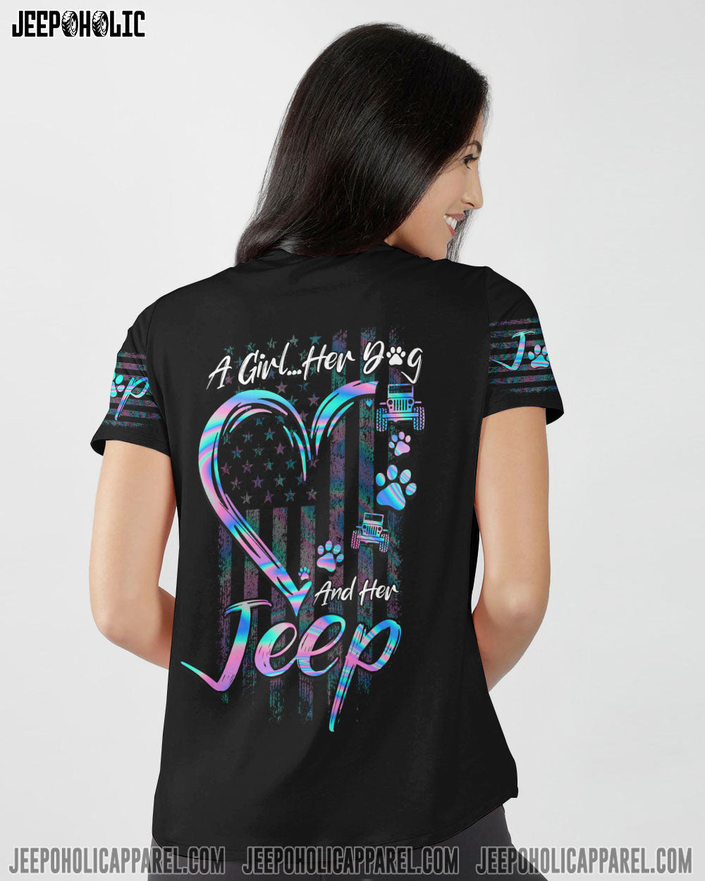 A Girl Her Dog And Her Jeep All Over Print