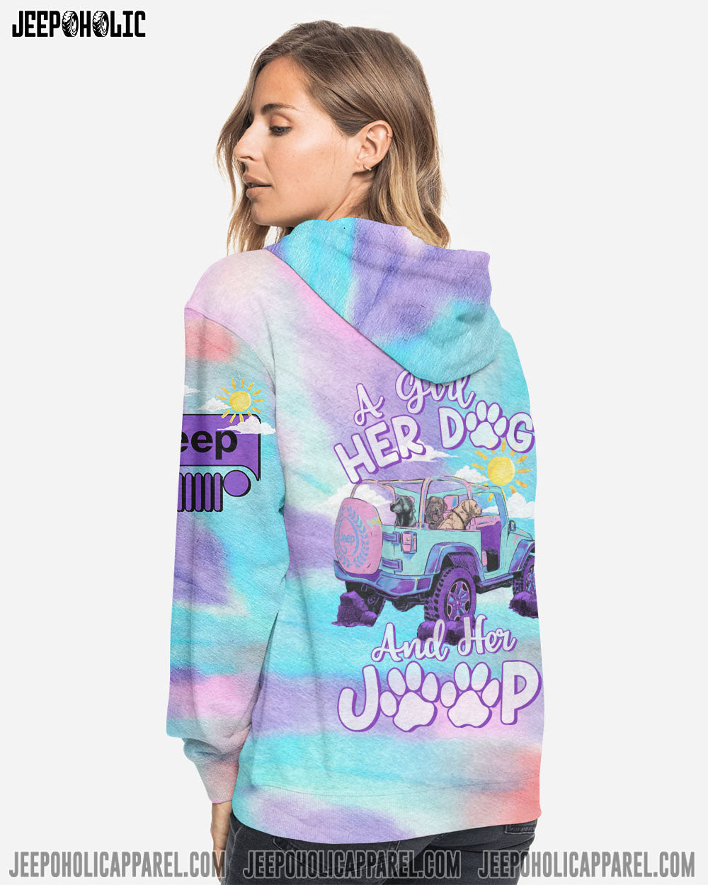 A Girl Her Dog And Her Jeep Pastel Tie Dye All Over Print