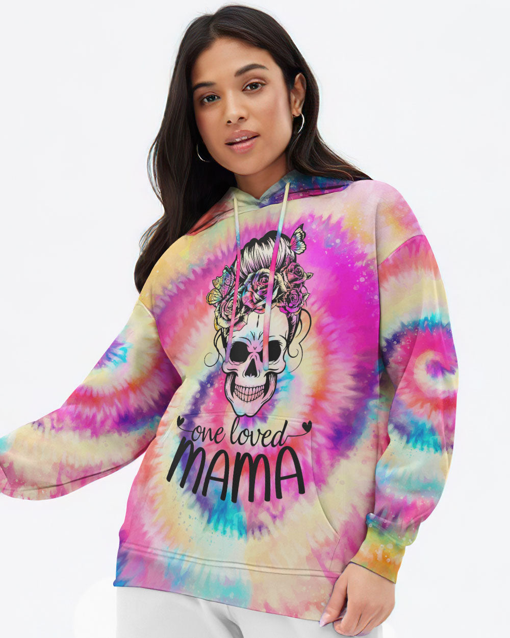 one-loved-mama-messy-bun-tie-dye-womens-skull-hoodie